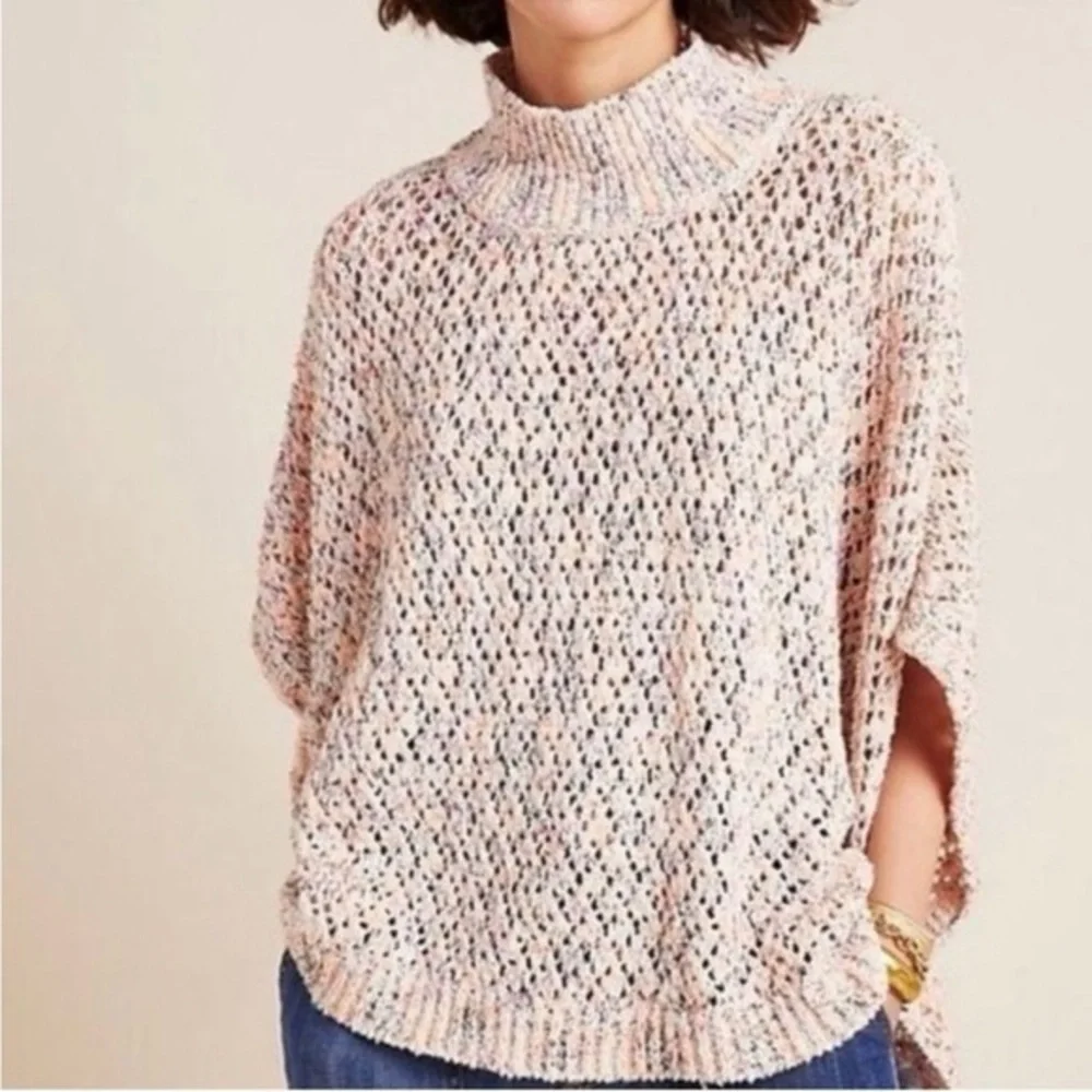 ANTHROPOLOGIE Akemi & Kin Hattie Multi Color Chunky Knit Poncho Sweater OS NWT - Picture 3 of 15